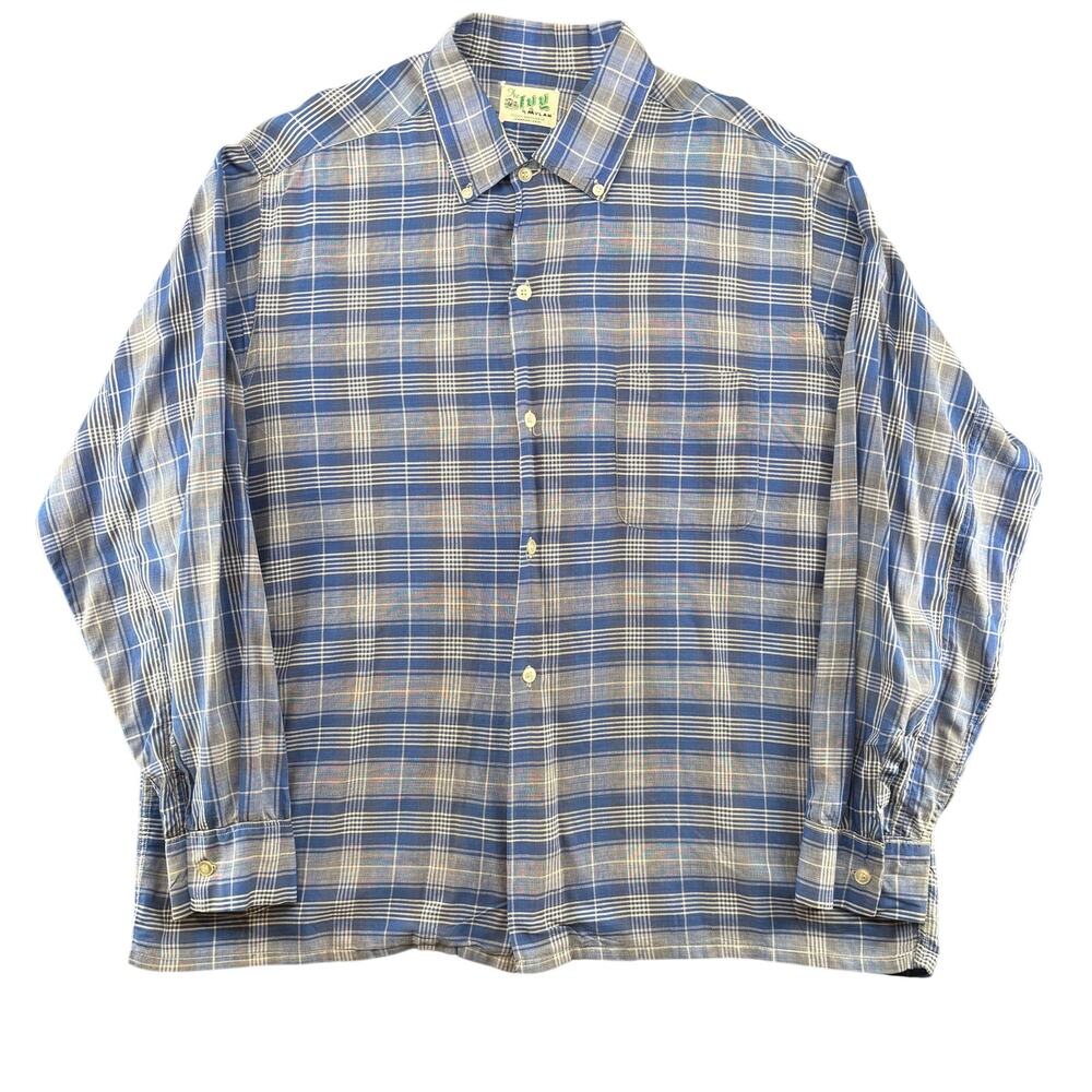Vintage 1960s The Ivy MYLAN Plaid Button Shirt Men’s XL Rockabilly Sanforized